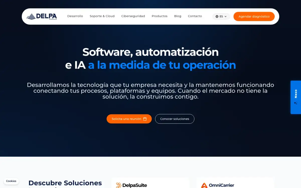 Sitio real de Delpa Tecnología con su propuesta de software, automatización e IA y acceso al diagnóstico.