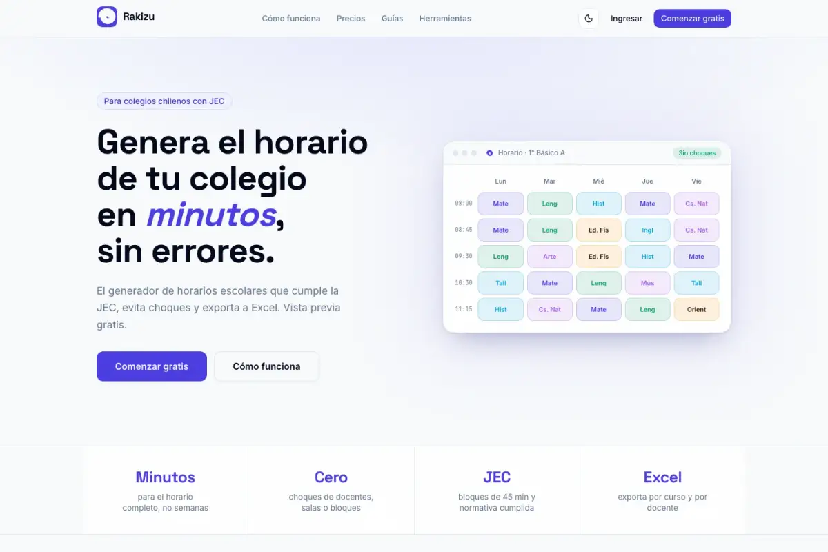 Sitio real de Rakizu con una vista del horario escolar y la entrada al generador.
